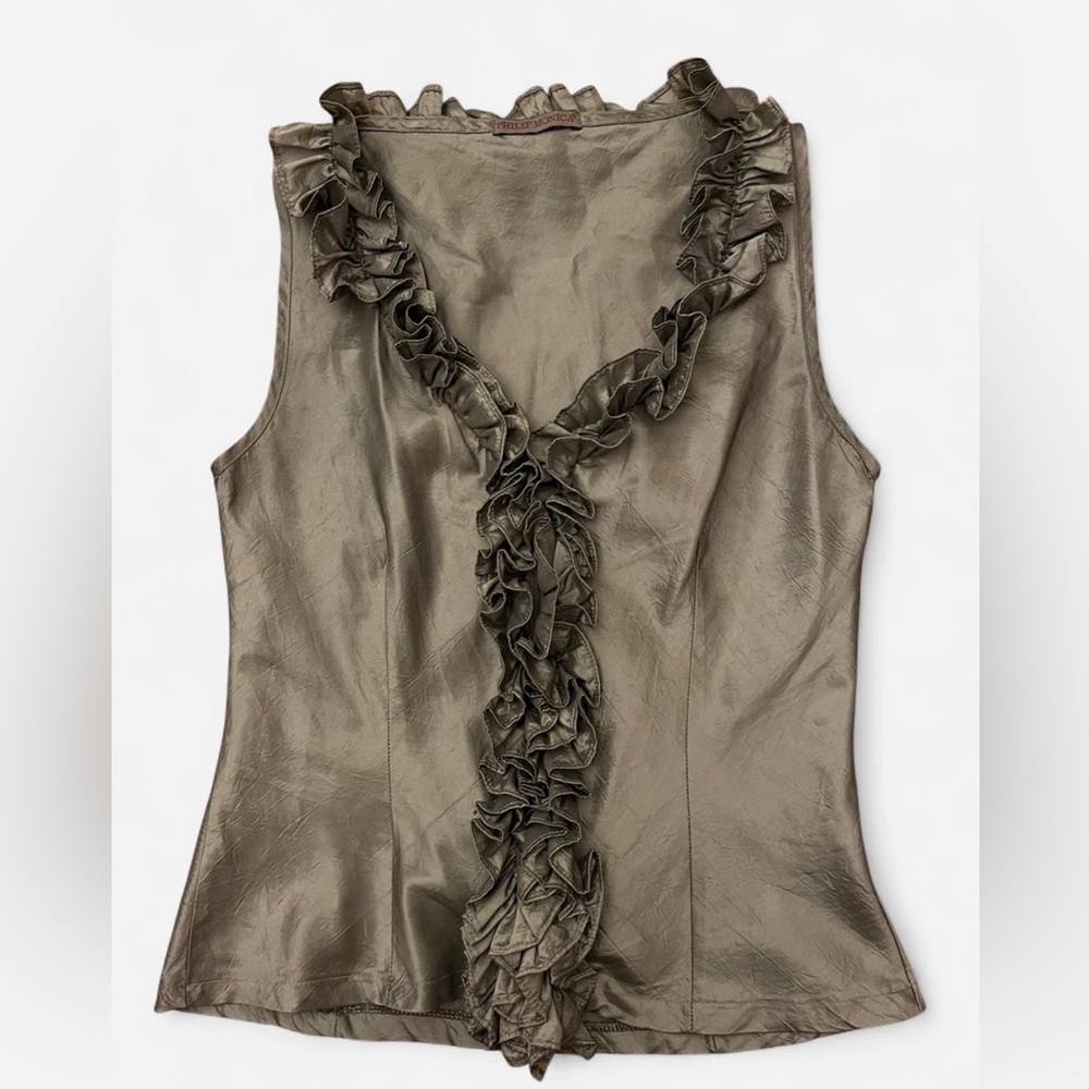 Y2K Ruffled Satin Sleeveless Top by Philip Monica